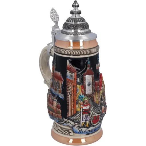 Bierkrug Mit Zinndeckel "Rothenburg", Schwarz, 0,25L