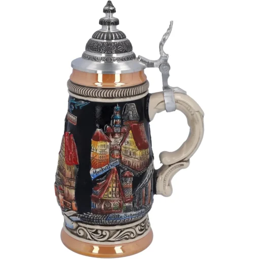 Bierkrug Mit Zinndeckel "Rothenburg", Schwarz, 0,25L
