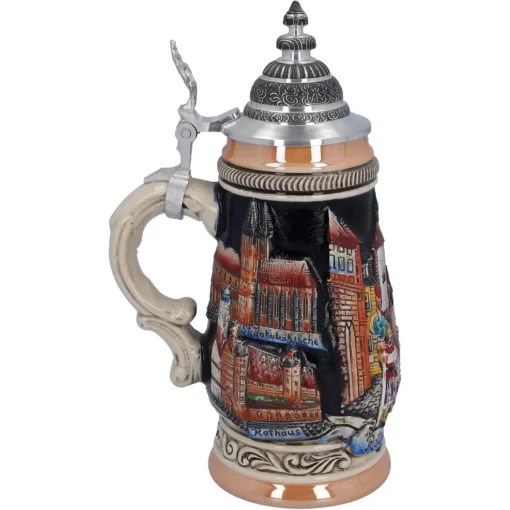 Bierkrug Mit Zinndeckel "Rothenburg", Schwarz, 0,25L