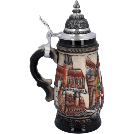 Bierkrug Mit Zinndeckel "Rothenburg", Natur, 0,25 L