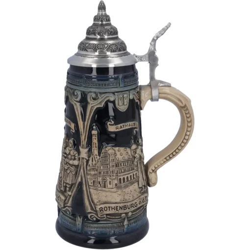 Bierkrug Mit Zinndeckel "Rothenburg Mit Ritter", 0,5L