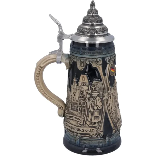 Bierkrug Mit Zinndeckel "Rothenburg Mit Ritter", 0,5L