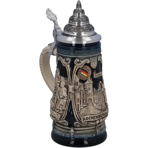 Bierkrug Mit Zinndeckel "Rothenburg Mit Ritter", 0,25L