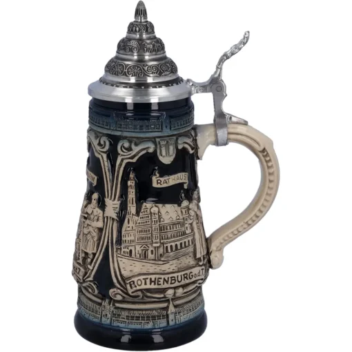 Bierkrug Mit Zinndeckel "Rothenburg Mit Ritter", 0,25L