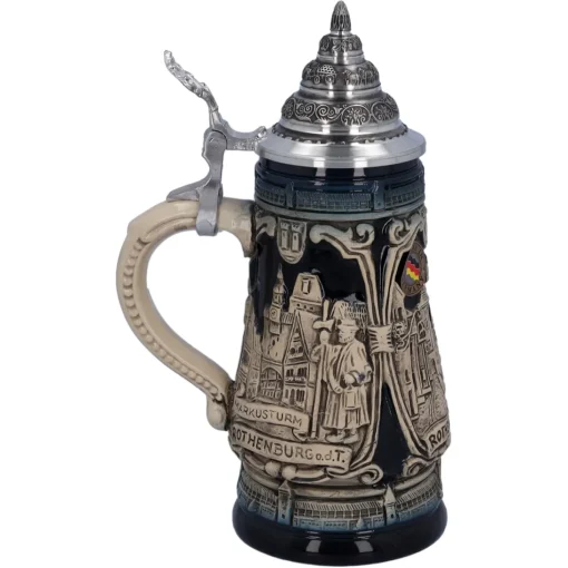 Bierkrug Mit Zinndeckel "Rothenburg Mit Ritter", 0,25L