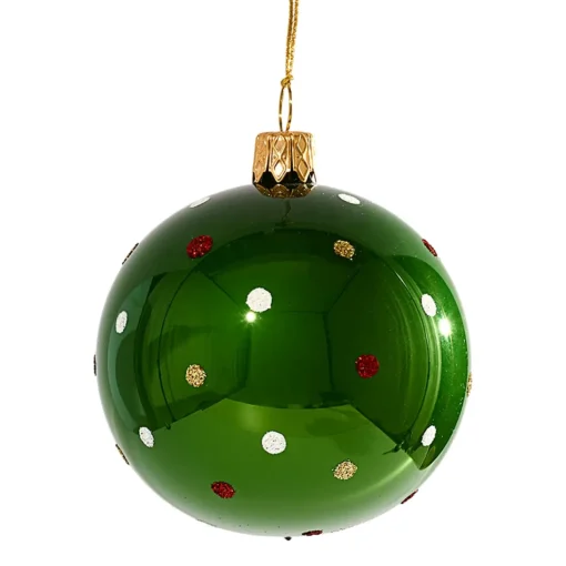 Glaskugel Grun Mit Bunten Punkten, 7 Cm