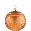 Glaskugel Orange Mit Weisem Muster, 7 Cm