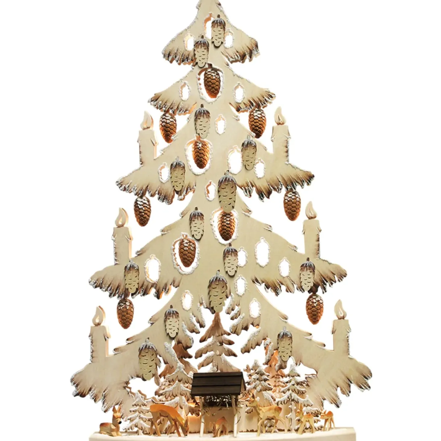 Schwibbögen "Tanne Rehe An Der Futterkrippe", 230V Mit Usb A-Anschluss